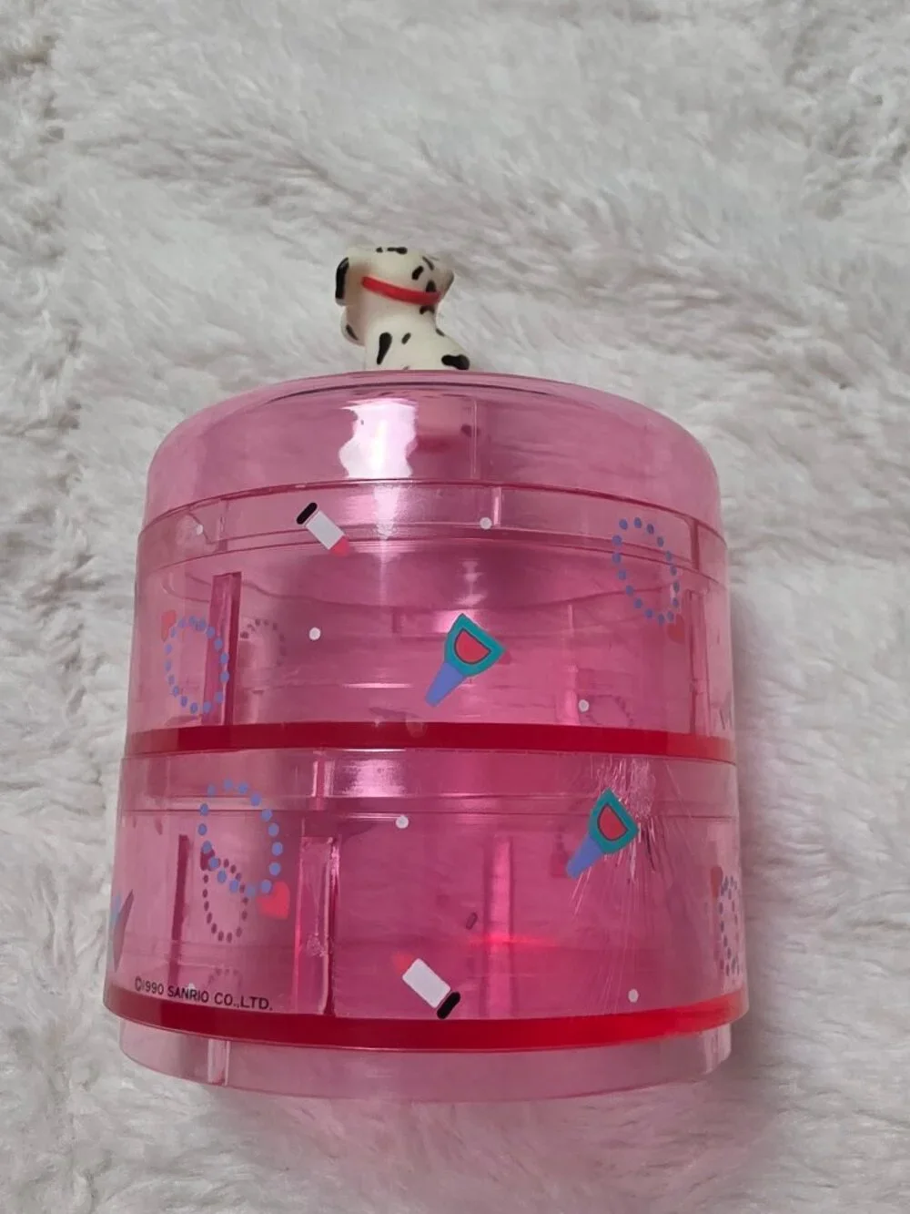 Vintage 1990 Sanrio Spottie Dottie Pink 2-Tier Jewelry Trinket Box Case Plastic